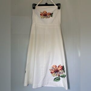 Vintage GAP WHITE SOFT STRAPLESS 100% COTTON LINED DRESS A LINE FLORAL SZ 4
